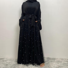 Load image into Gallery viewer, Laila Black Net and Pearl Open Abaya EXCLUSIVE BY JM

