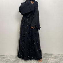 Load image into Gallery viewer, Laila Black Net and Pearl Open Abaya EXCLUSIVE BY JM
