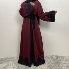 Load image into Gallery viewer, Aneeka Burgundy Maroon Open Abaya EXCLUSIVE BY JM
