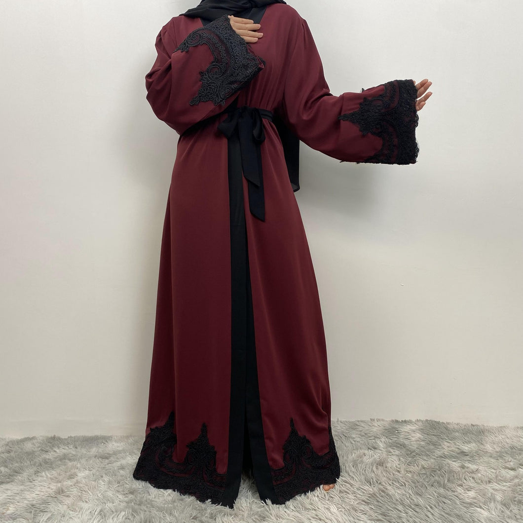 Aneeka Burgundy Maroon Open Abaya EXCLUSIVE BY JM