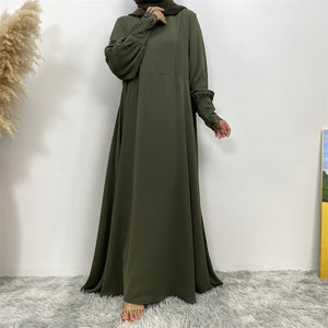 Falak abaya in nidha fabric with full flare umbrella cut and lace trim