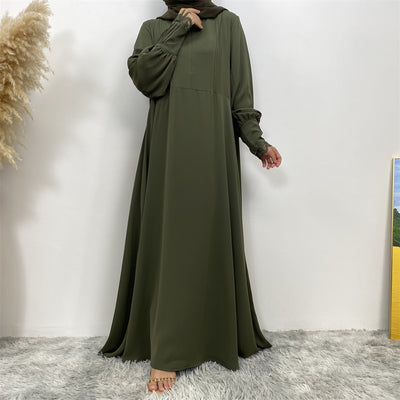 Falak abaya in nidha fabric with full flare umbrella cut and lace trim