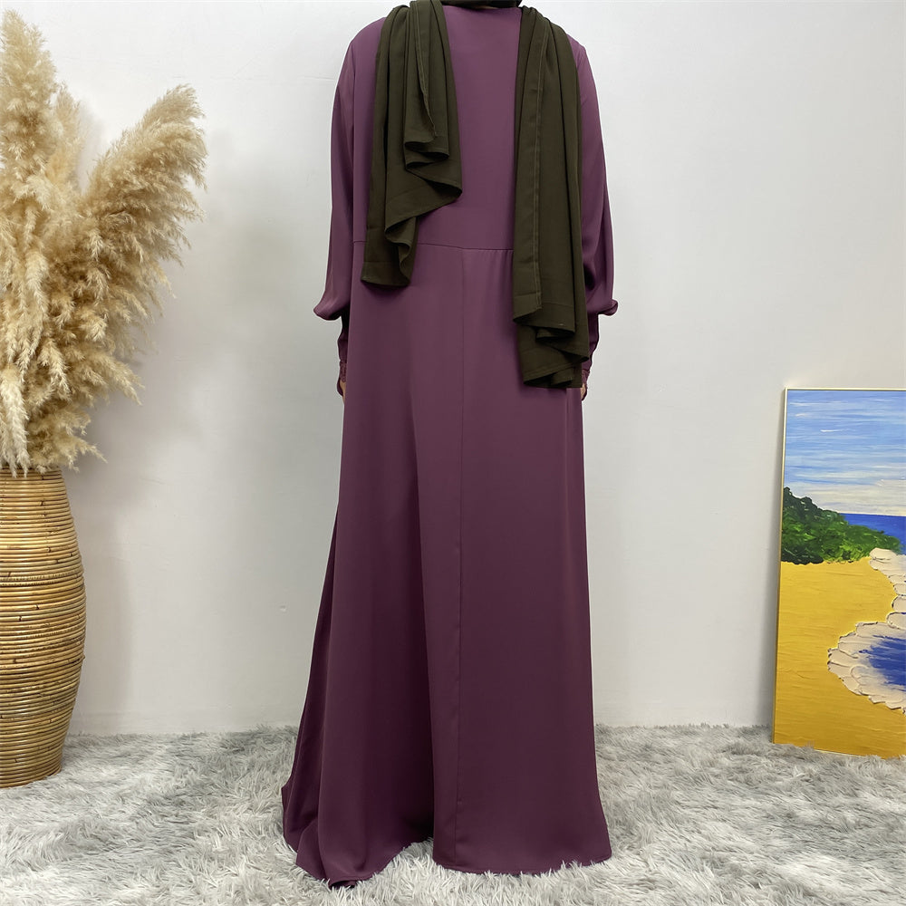 Falak abaya in nidha fabric with full flare umbrella cut and lace trim