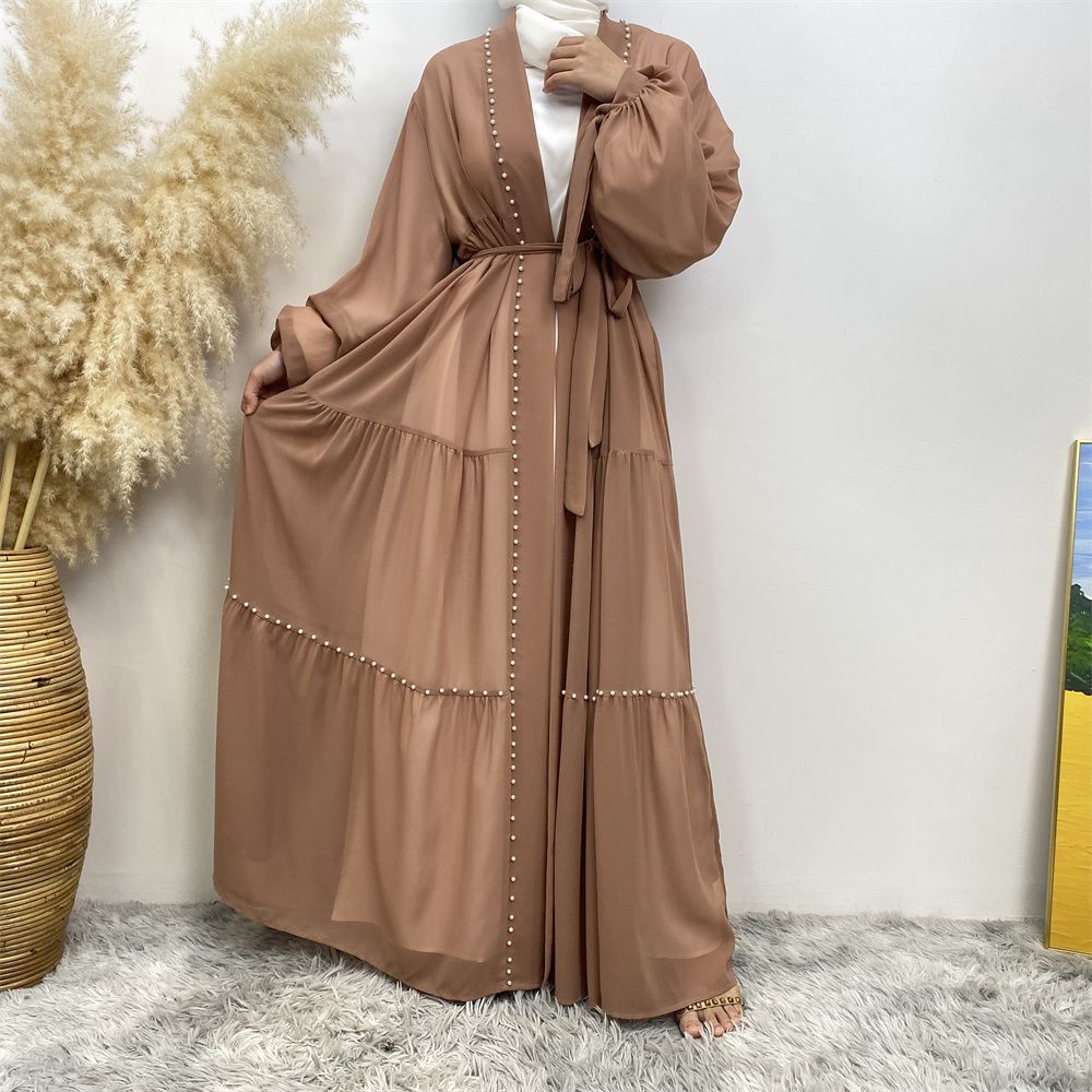 Gazala Georgette Chiffon Caramel Open Abaya