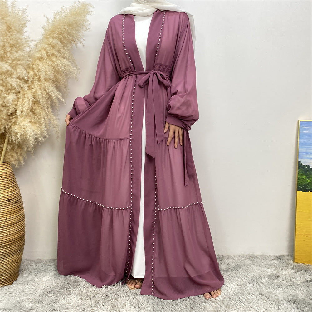 Gazala Georgette Chiffon Pearl Mauve Purple Open Abaya