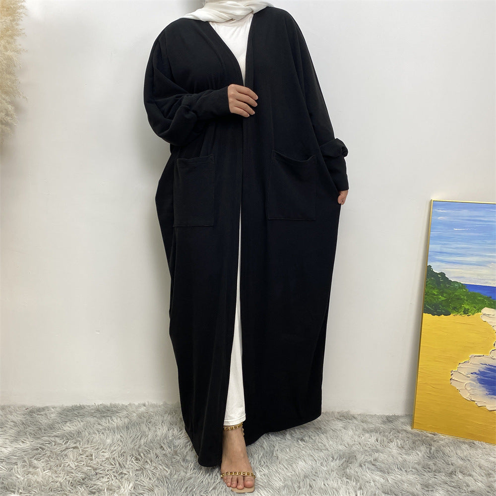 Ribbed knit winter open abaya coatigan with batwing sleeves
