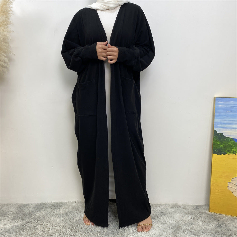 Ribbed knit winter open abaya coatigan with batwing sleeves