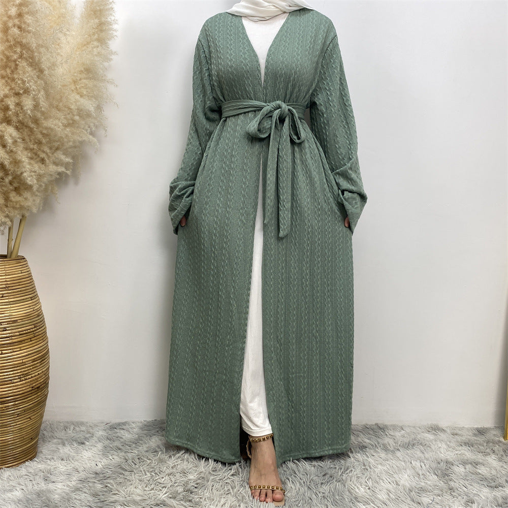 Knitted Winter Mint Green Open Abaya Coatigan
