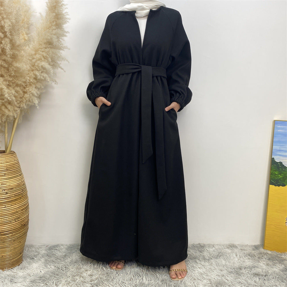 Black Winter Abaya Coat With Pockets