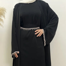 Load image into Gallery viewer, Noor Black Diamante 4 Piece Abaya Set
