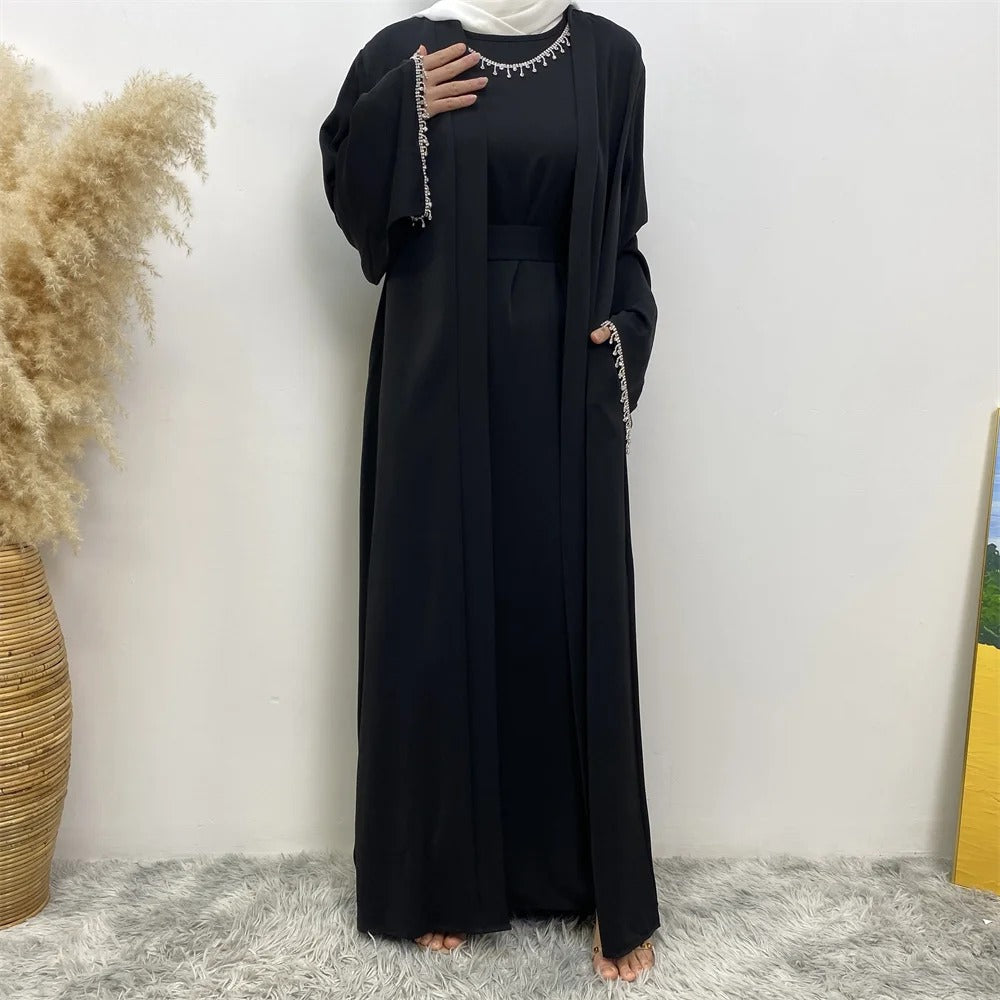 Noor Black Diamante 4 Piece Abaya Set.