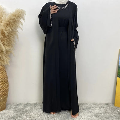 Noor Black Diamante 4 Piece Abaya Set.