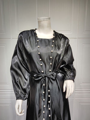 Imaan Black Pearl 5 Piece Organza Shimmer Abaya Set.