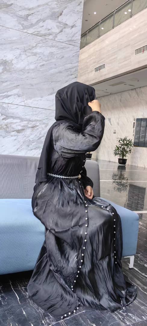 Imaan Black Pearl 5 Piece Organza Shimmer Abaya Set.
