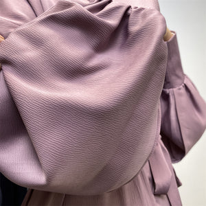 Lina Lilac Mauve Satin Textured Open Abaya.