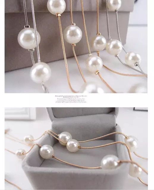 Long Faux Pearl Gold Chain Abaya Necklace