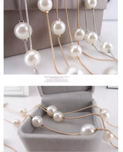 Load image into Gallery viewer, Long Faux Pearl Gold Chain Abaya Necklace
