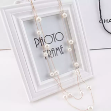 Load image into Gallery viewer, Long Faux Pearl Gold Chain Abaya Necklace
