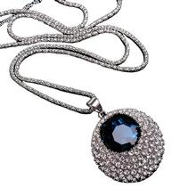 Load image into Gallery viewer, Long Sapphire Blue Gem Encrusted Abaya Necklace
