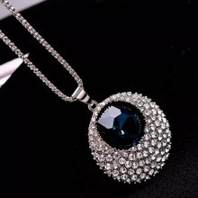 Load image into Gallery viewer, Long Sapphire Blue Gem Encrusted Abaya Necklace
