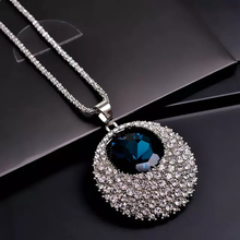 Load image into Gallery viewer, Long Sapphire Blue Gem Encrusted Abaya Necklace
