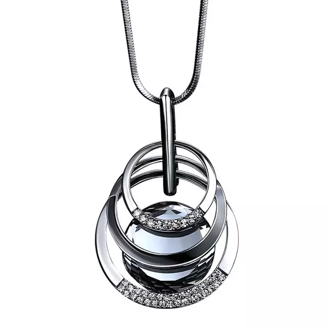 Long Silver Layered Ring Abaya Necklace