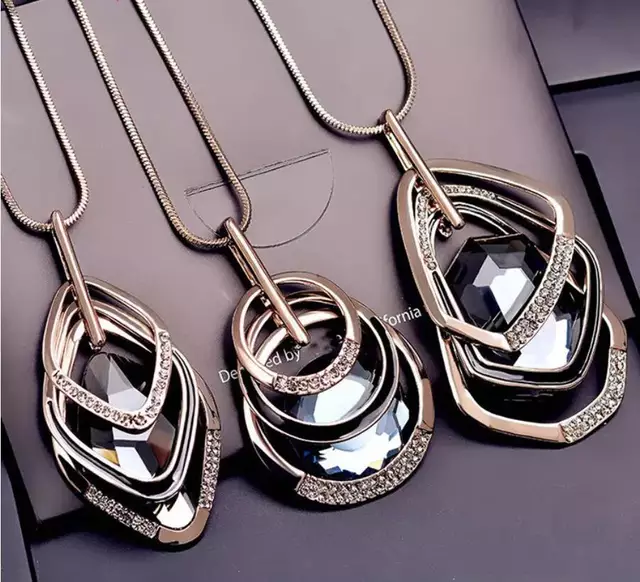Long Gun Metal Grey Layered Ring Abaya Necklace