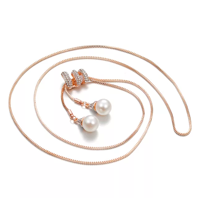 Long Rose Gold Swirl Adjustable Pendant Abaya Necklace