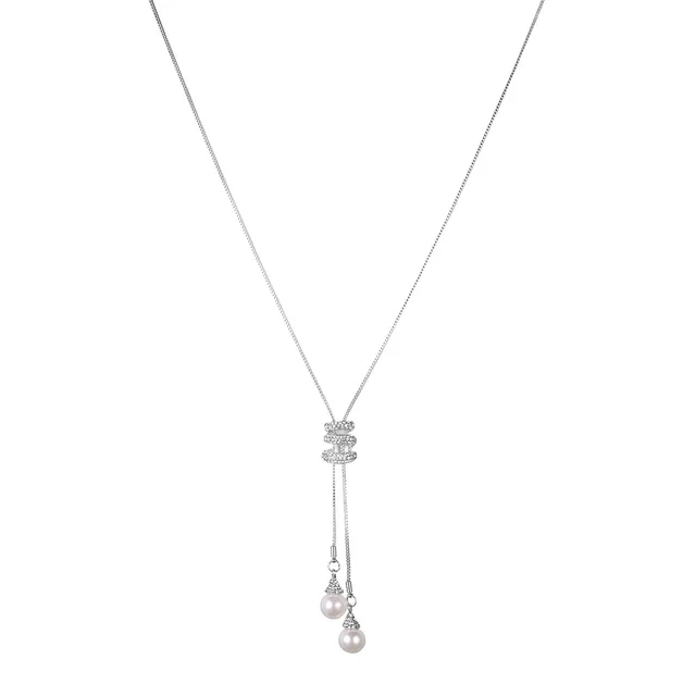 Long Silver Swirl Adjustable Pendant Abaya Necklace
