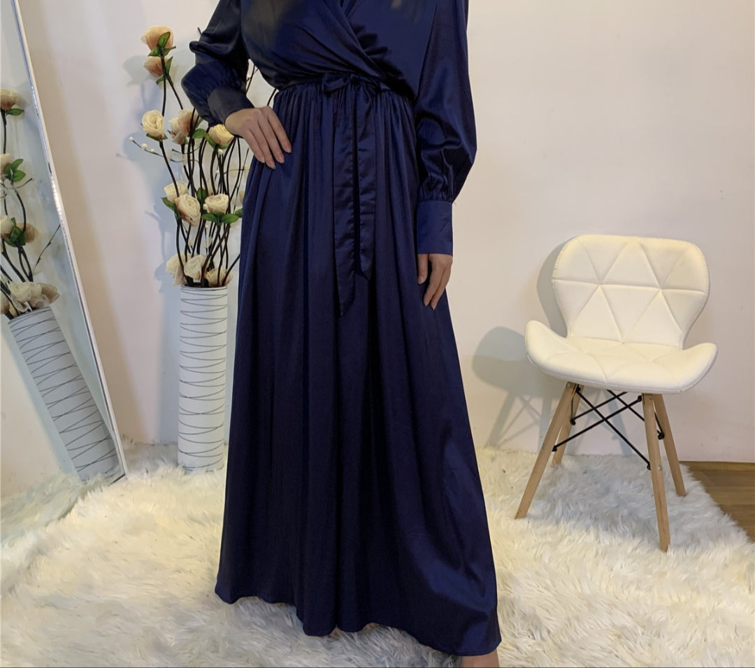 Sara Satin Sapphire Navy Closed Abaya