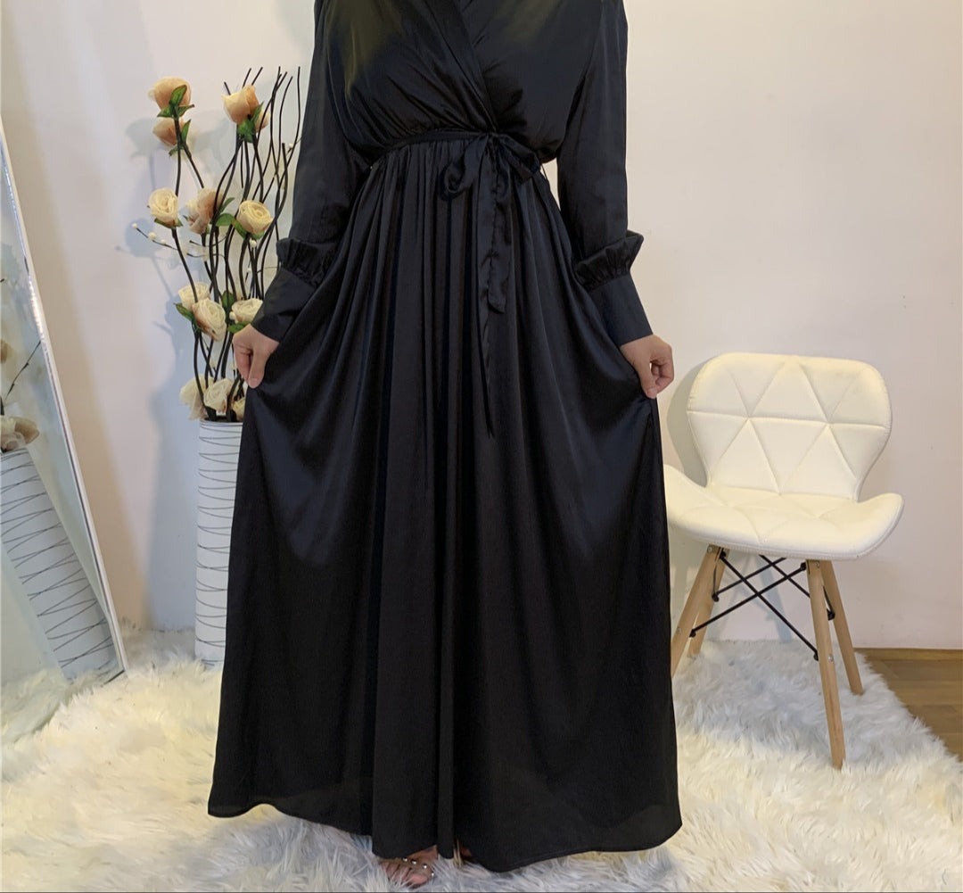Sara Satin Black Closed Abaya