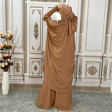 Load image into Gallery viewer, Two piece Khimar/Jilbab Caramel Closed Abaya
