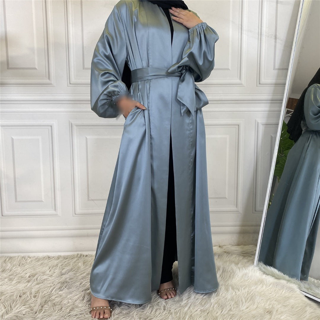 Zara Blue Satin Open Abaya