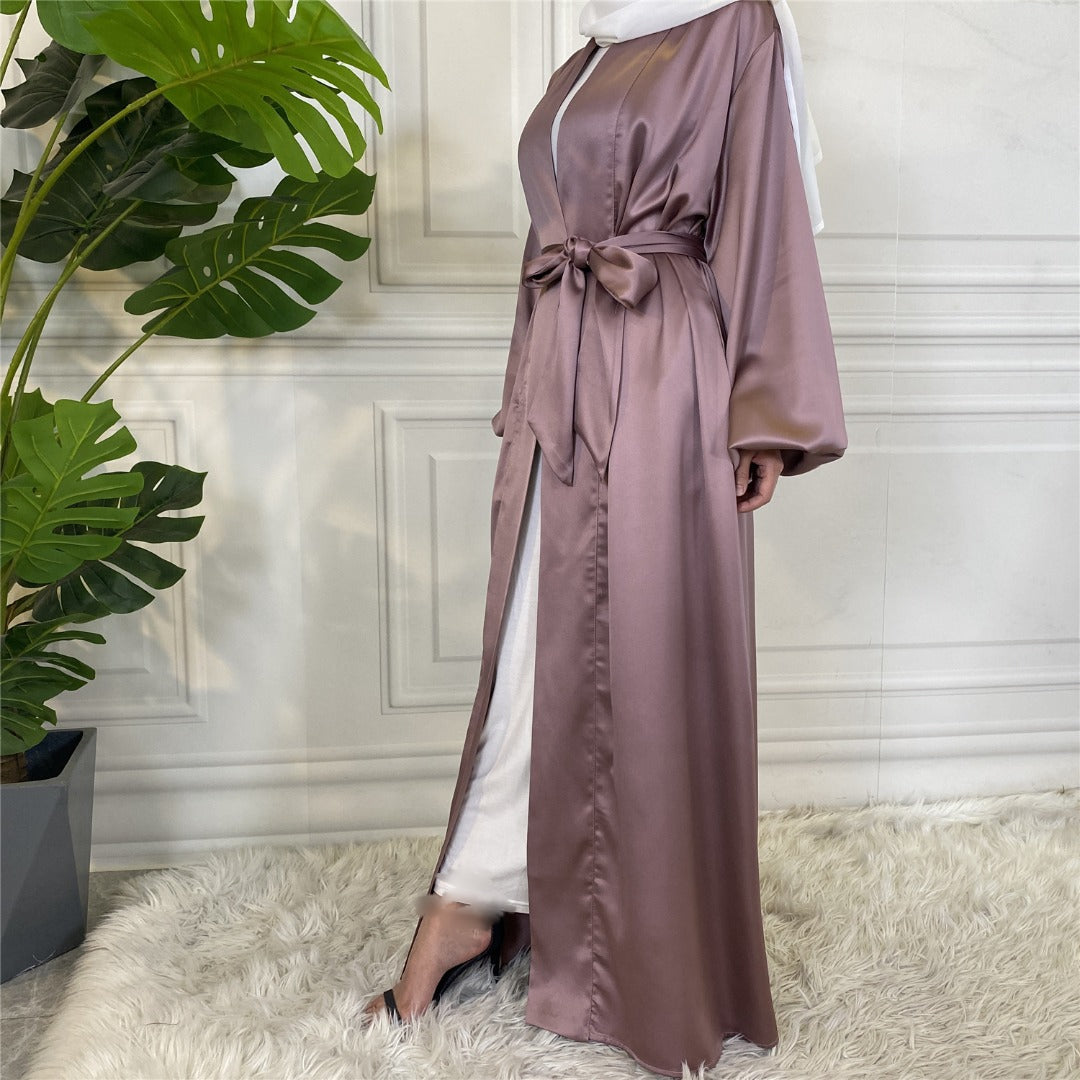 Zara Mauve Satin Open Abaya