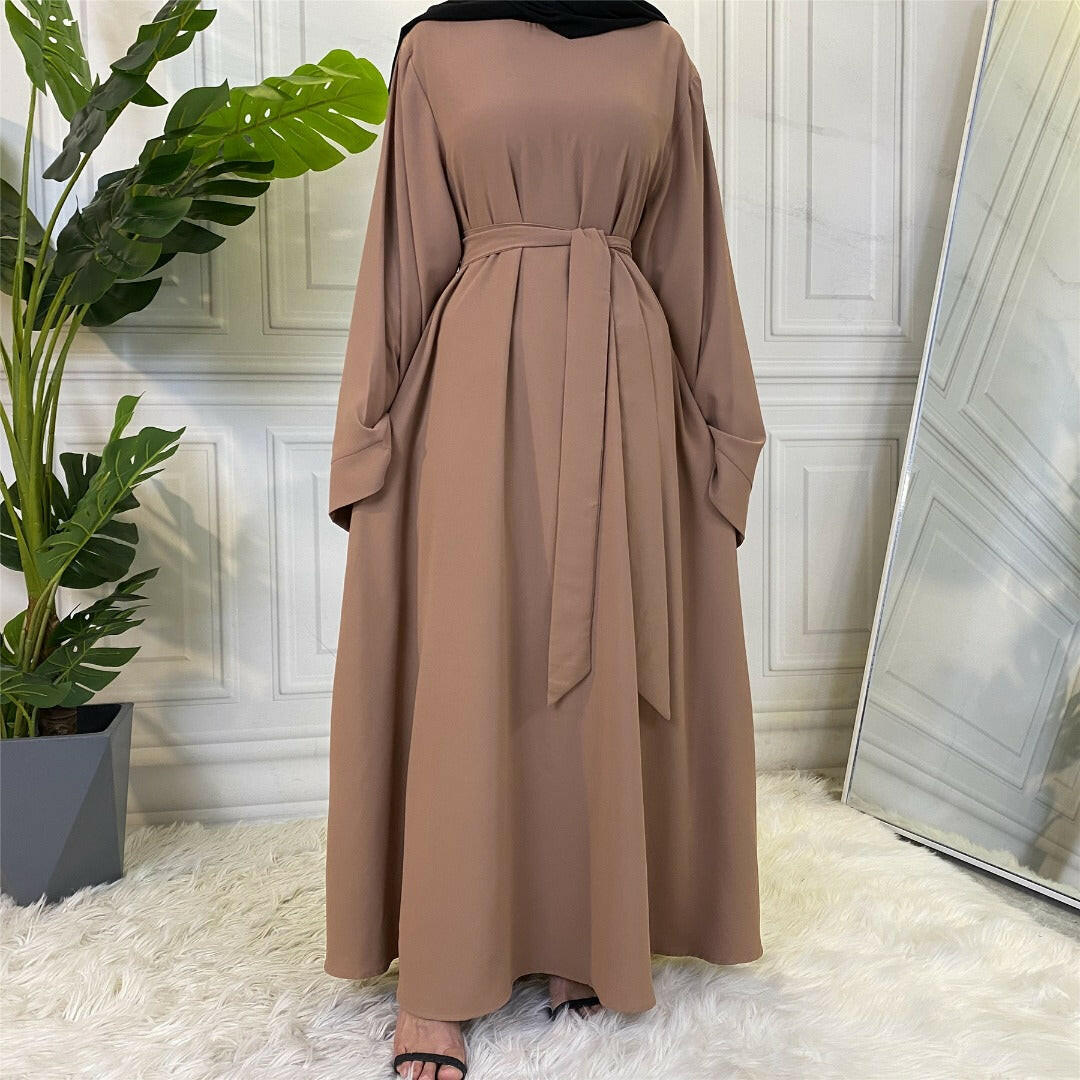 Hira abaya in nidha fabric with loose fit and matching belt