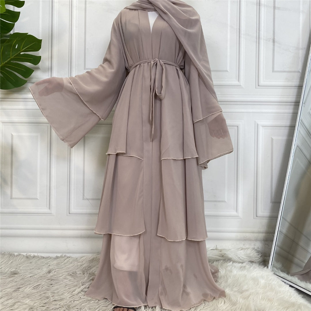 Malaika 3 Tier Nude Open Abaya