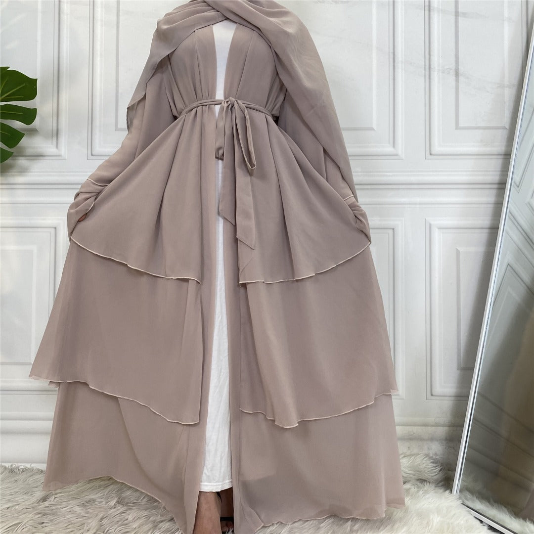 Malaika 3 Tier Nude Open Abaya