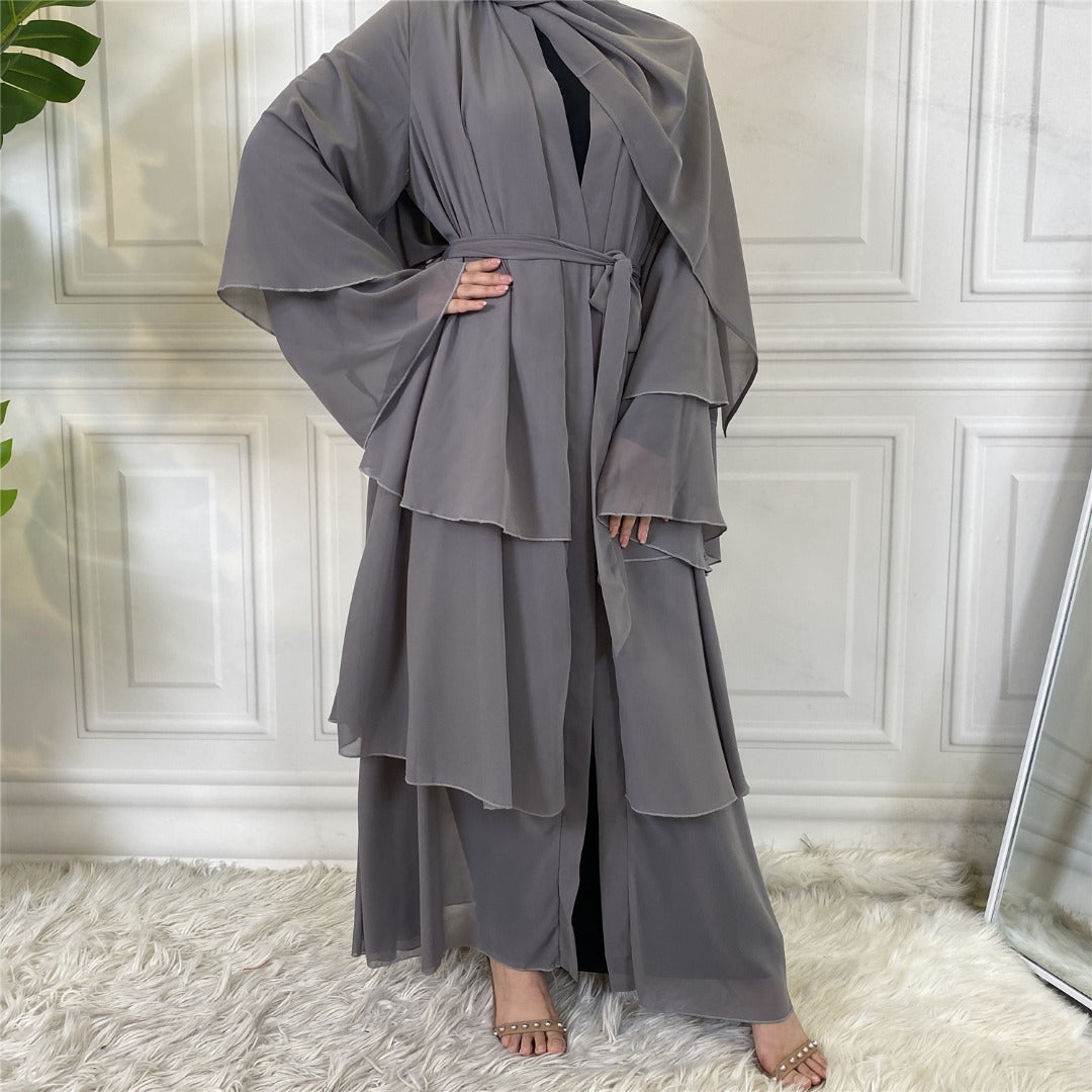 Malaika 3 Tier Grey Open Abaya