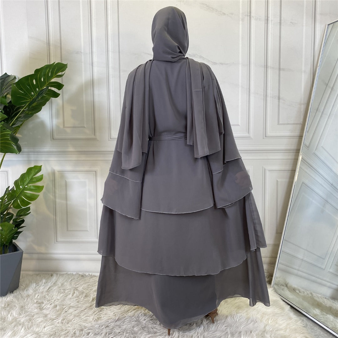 Malaika 3 Tier Grey Open Abaya