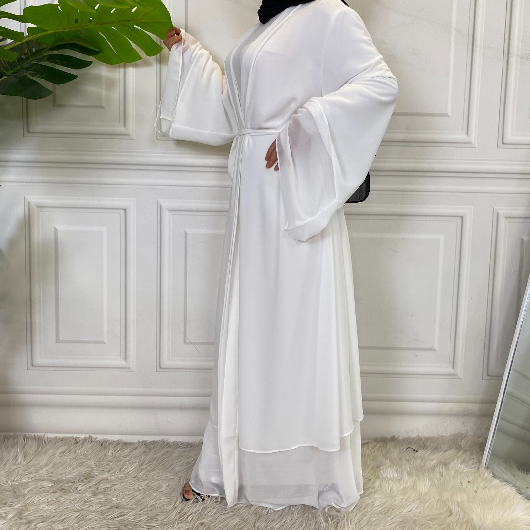 Malaika 2-tier chiffon open abaya with layered drapes