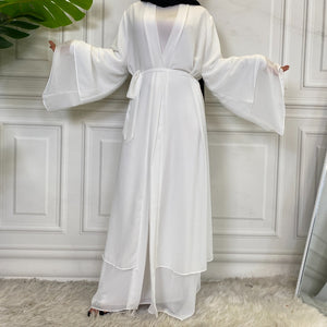 Malaika 2-tier chiffon open abaya with layered drapes
