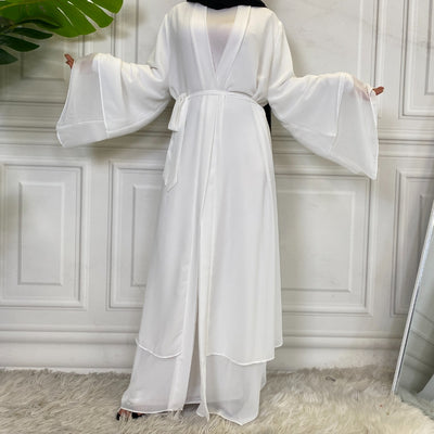 Malaika 2-tier chiffon open abaya with layered drapes