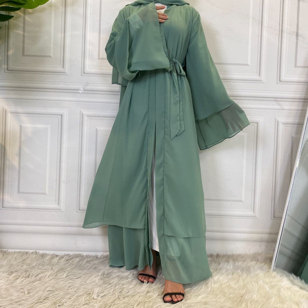 Malaika 2 Tier Mint Green Open Abaya – jamilamodesty