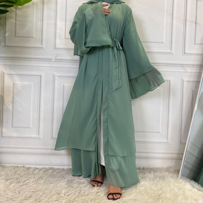 Flowy layered chiffon abaya for weddings and occasions