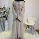 Maheen pearl embellished open abaya with scalloped sleeves