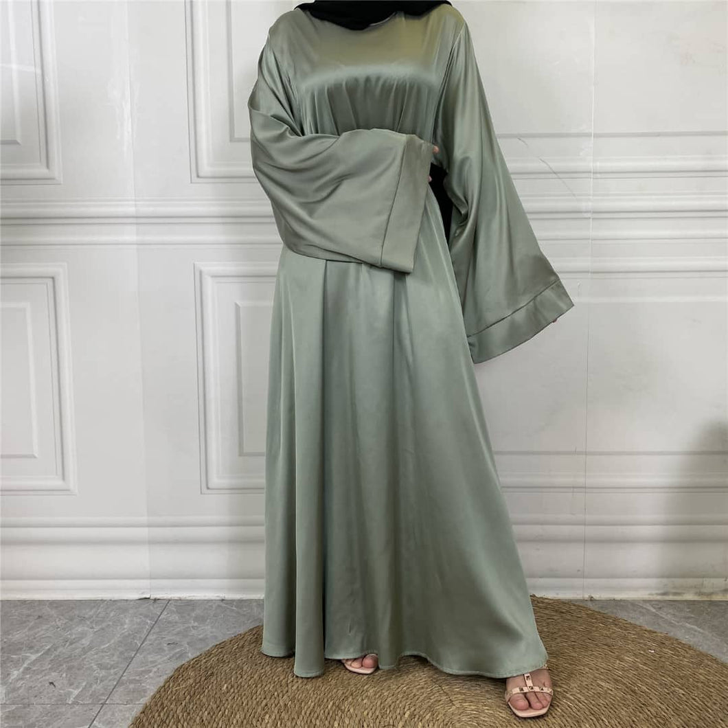 Hira Satin Mint Green Closed Abaya