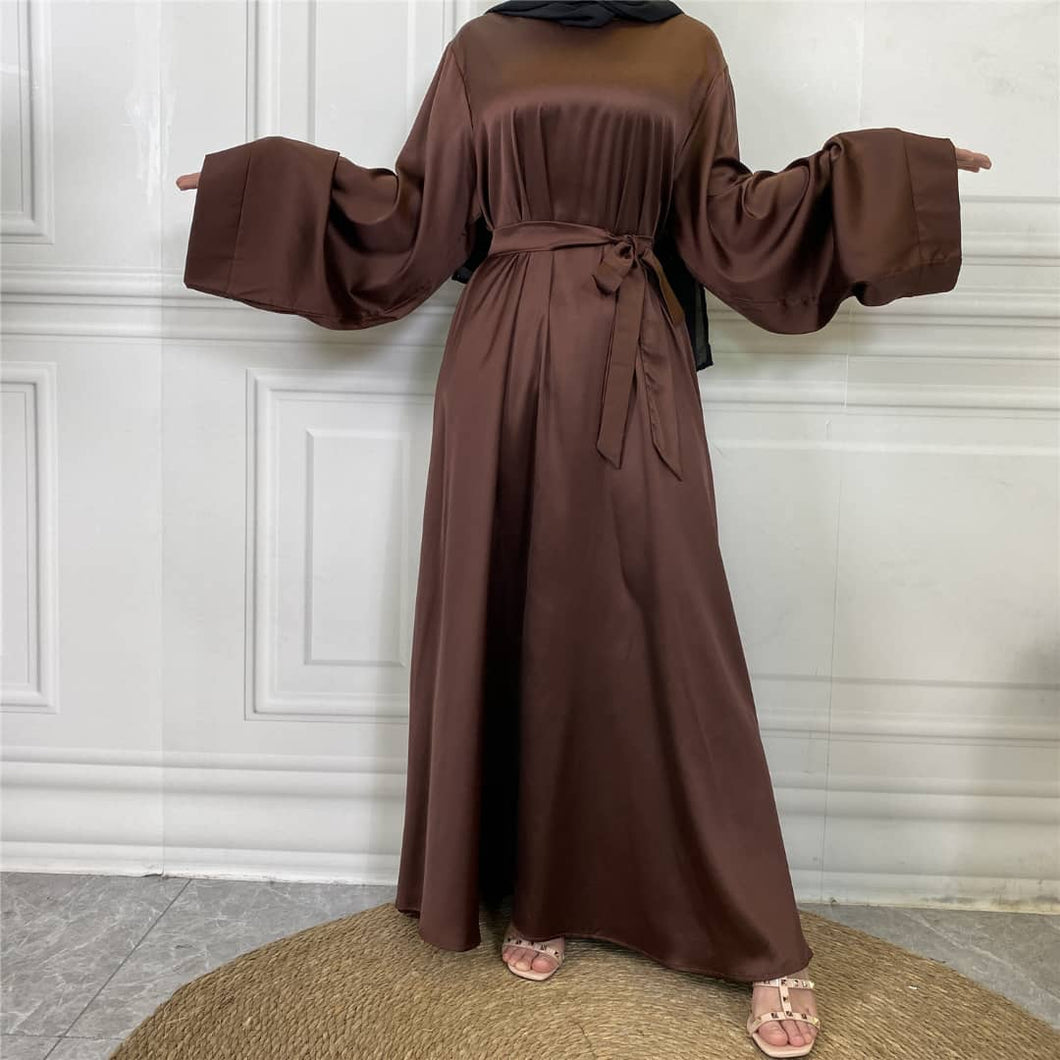 Hira Satin Chocolate Brown Closed Abaya