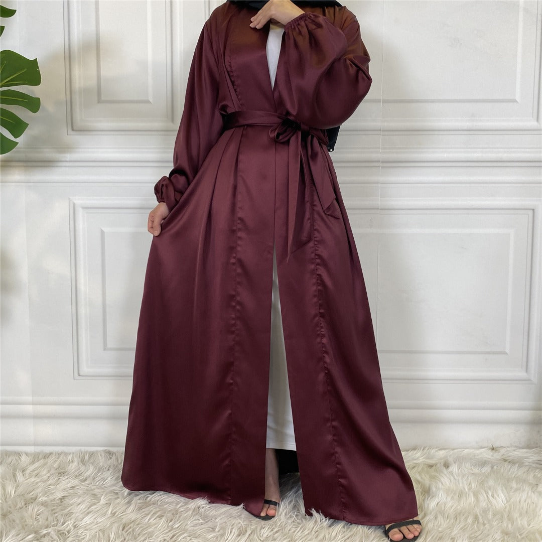 Zara Maroon Satin Open Abaya