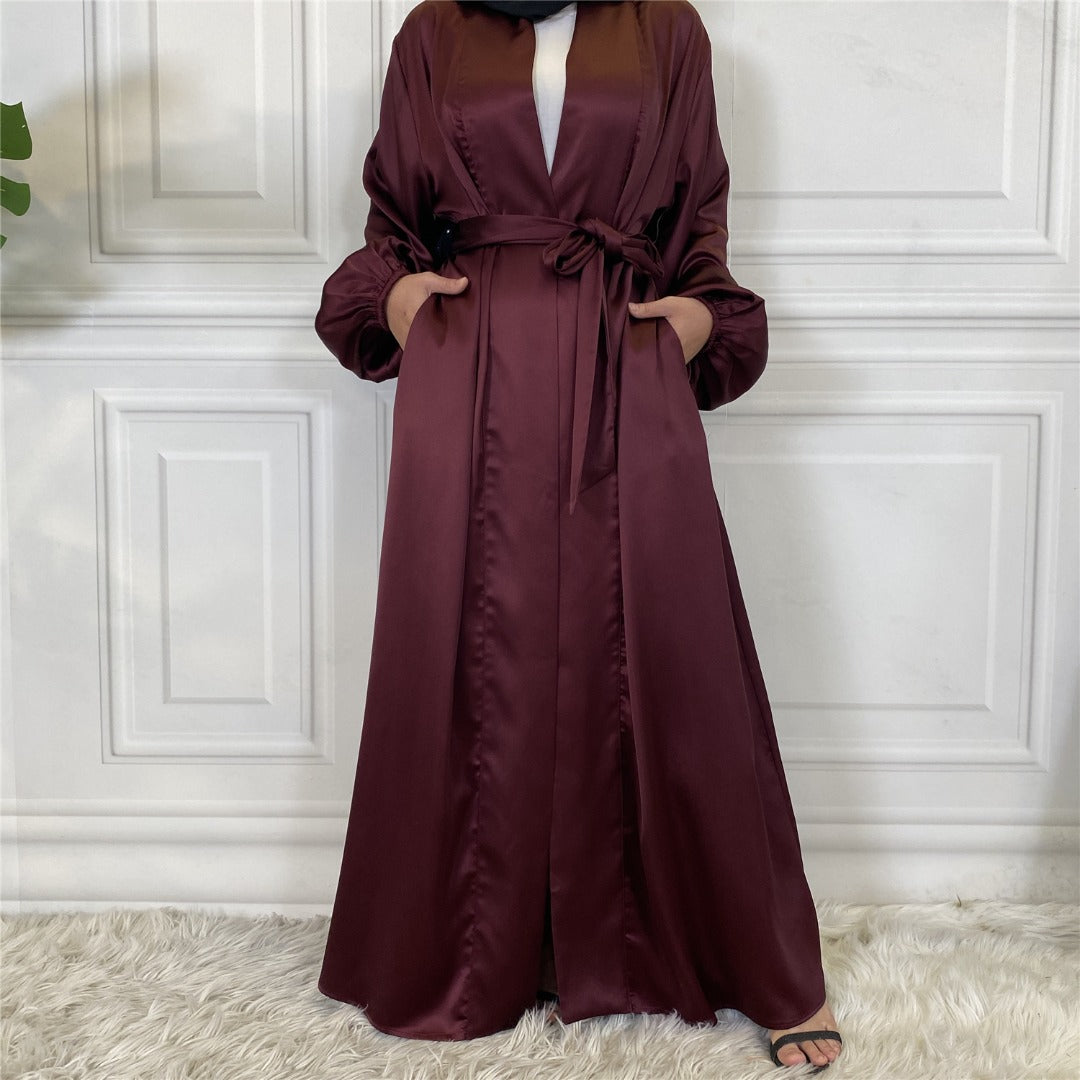 Zara Maroon Satin Open Abaya