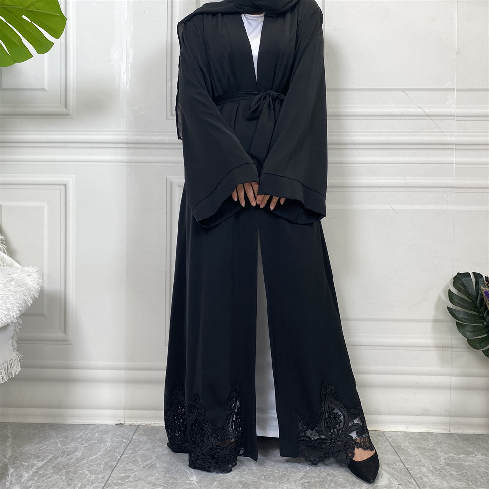 Evah Black Lace Open Abaya